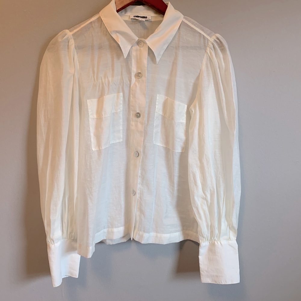 🥀3/$15🥀 Express Sheer Button up w/ puff sleeves